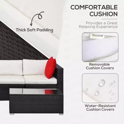 Ensemble de mobilier de jardin 5 pièces avec coussins, canapé d'extérieur en rotin tressé de polyéthylène – Sanzelize Design