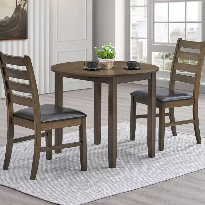 Ensemble de salle à manger 3 pièces Xelina en bois d'hévéa rustique avec table à abattants et chaises rembourrées – Sanzelize Design