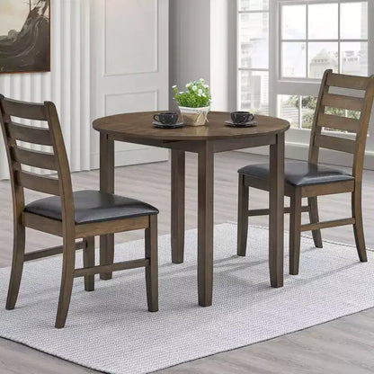 Ensemble de salle à manger 3 pièces Xelina en bois d'hévéa rustique avec table à abattants et chaises rembourrées – Sanzelize Design