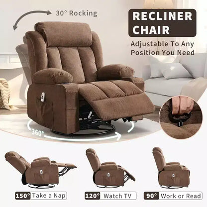 Fauteuil inclinable pivotant, fauteuil à bascule large avec massage chauffant, fauteuil à bascule simple à 3 positions – Sanzelize Design