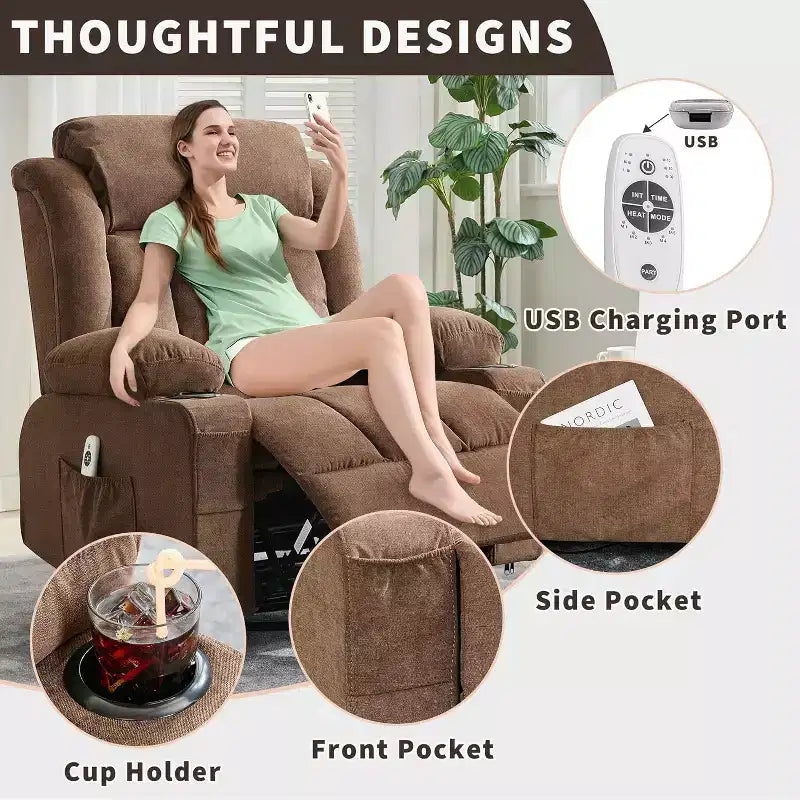 Fauteuil inclinable pivotant, fauteuil à bascule large avec massage chauffant, fauteuil à bascule simple à 3 positions – Sanzelize Design