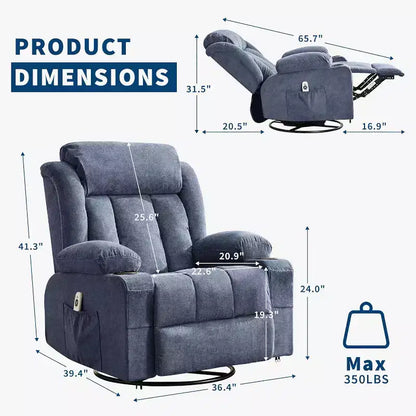 Fauteuil inclinable pivotant, fauteuil à bascule large avec massage chauffant, fauteuil à bascule simple à 3 positions – Sanzelize Design