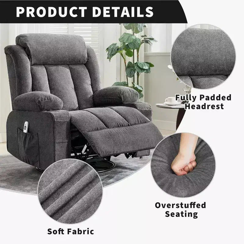 Fauteuil inclinable pivotant, fauteuil à bascule large avec massage chauffant, fauteuil à bascule simple à 3 positions – Sanzelize Design