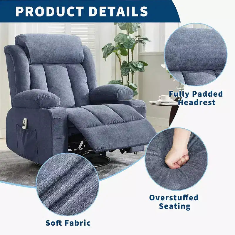 Fauteuil inclinable pivotant, fauteuil à bascule large avec massage chauffant, fauteuil à bascule simple à 3 positions – Sanzelize Design