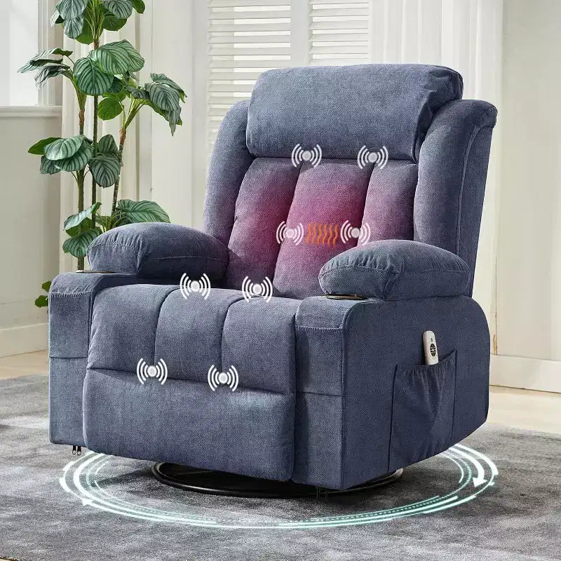 Fauteuil inclinable pivotant, fauteuil à bascule large avec massage chauffant, fauteuil à bascule simple à 3 positions – Sanzelize Design