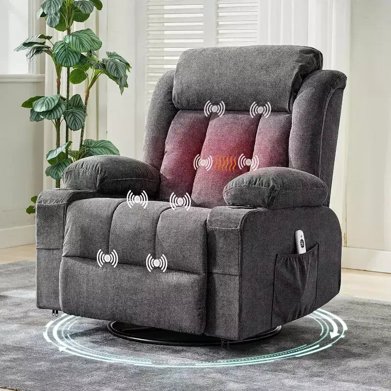 Fauteuil inclinable pivotant, fauteuil à bascule large avec massage chauffant, fauteuil à bascule simple à 3 positions – Sanzelize Design