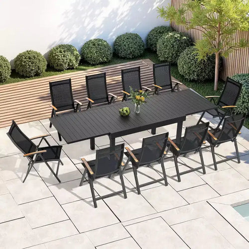 Ensemble de salle à manger d'extérieur extensible avec cadre en aluminium et fauteuils de salle à manger pliants – Sanzelize Design