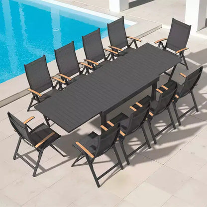 Ensemble de salle à manger d'extérieur extensible avec cadre en aluminium et fauteuils de salle à manger pliants – Sanzelize Design