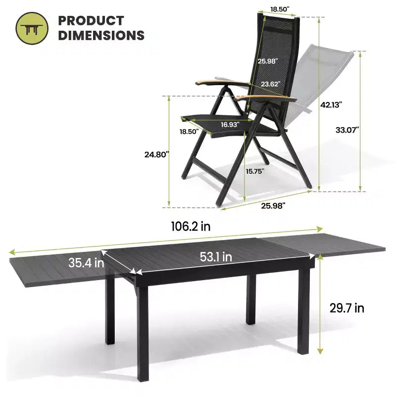 Ensemble de salle à manger d'extérieur extensible avec cadre en aluminium et fauteuils de salle à manger pliants – Sanzelize Design