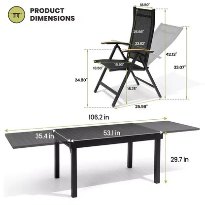 Ensemble de salle à manger d'extérieur extensible avec cadre en aluminium et fauteuils de salle à manger pliants – Sanzelize Design