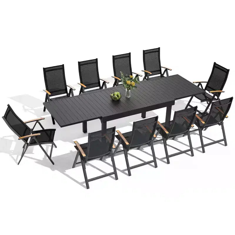 Ensemble de salle à manger d'extérieur extensible avec cadre en aluminium et fauteuils de salle à manger pliants – Sanzelize Design