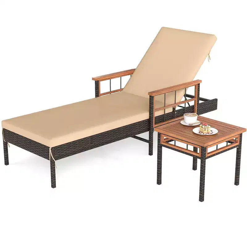 Ensemble de 2 chaises longues d'extérieur avec table d'appoint, chaise longue inclinable d'extérieur, beige – Sanzelize Design