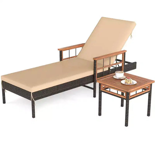 Ensemble de 2 chaises longues d'extérieur avec table d'appoint, chaise longue inclinable d'extérieur, beige – Sanzelize Design