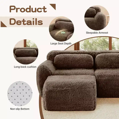 Canapé en peluche douce désossé de 378 cm, éponge HD 32D, conception ergonomique, emballage sous vide, combinaison libre – Sanzelize Design