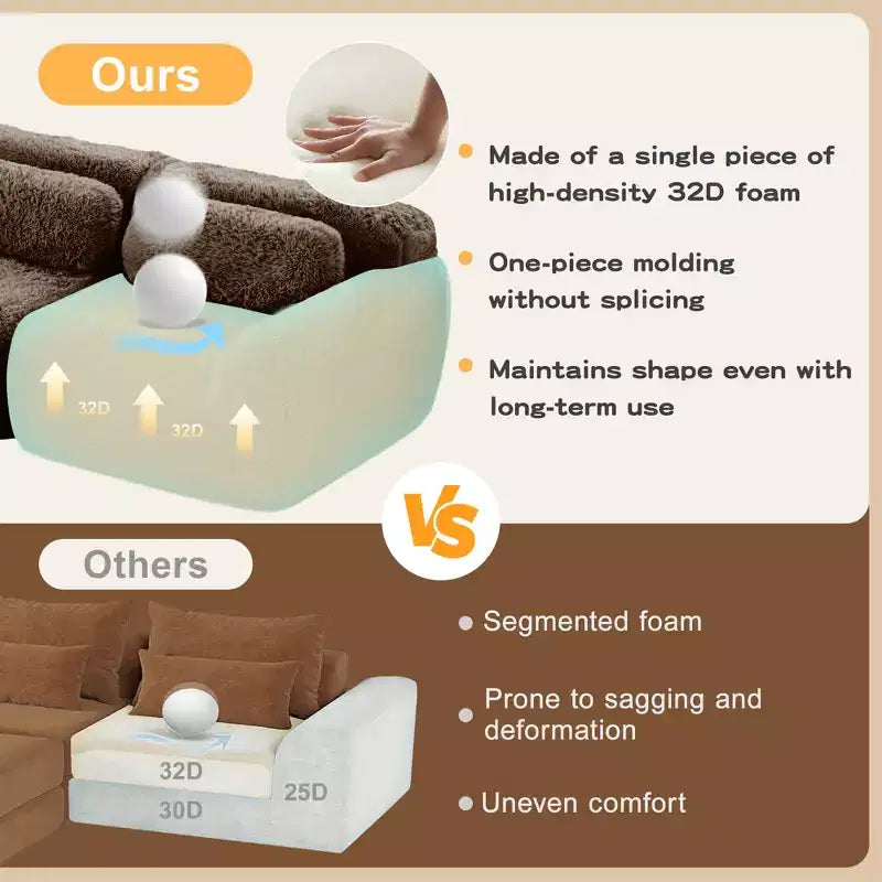 Canapé en peluche douce désossé de 378 cm, éponge HD 32D, conception ergonomique, emballage sous vide, combinaison libre – Sanzelize Design