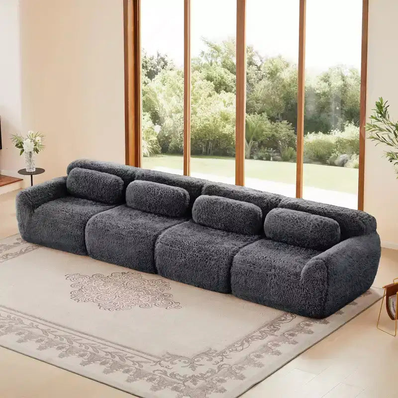 Canapé en peluche douce désossé de 378 cm, éponge HD 32D, conception ergonomique, emballage sous vide, combinaison libre – Sanzelize Design