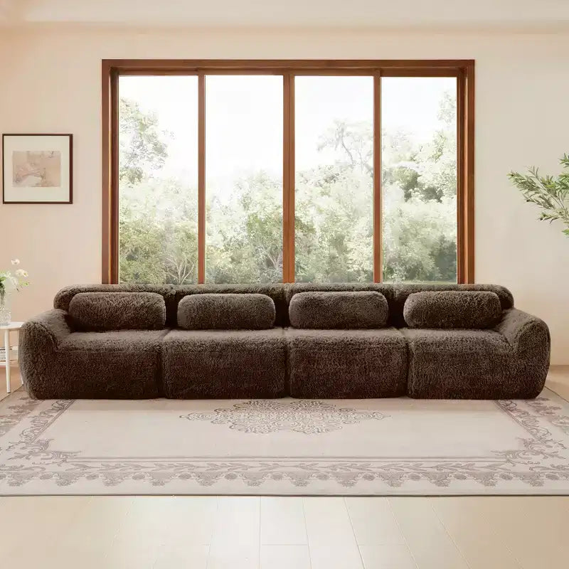 Canapé en peluche douce désossé de 378 cm, éponge HD 32D, conception ergonomique, emballage sous vide, combinaison libre – Sanzelize Design