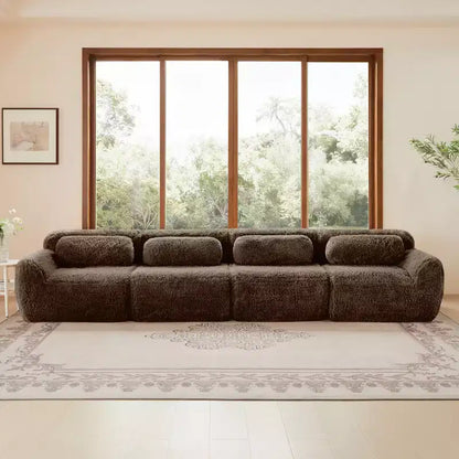 Canapé en peluche douce désossé de 378 cm, éponge HD 32D, conception ergonomique, emballage sous vide, combinaison libre – Sanzelize Design