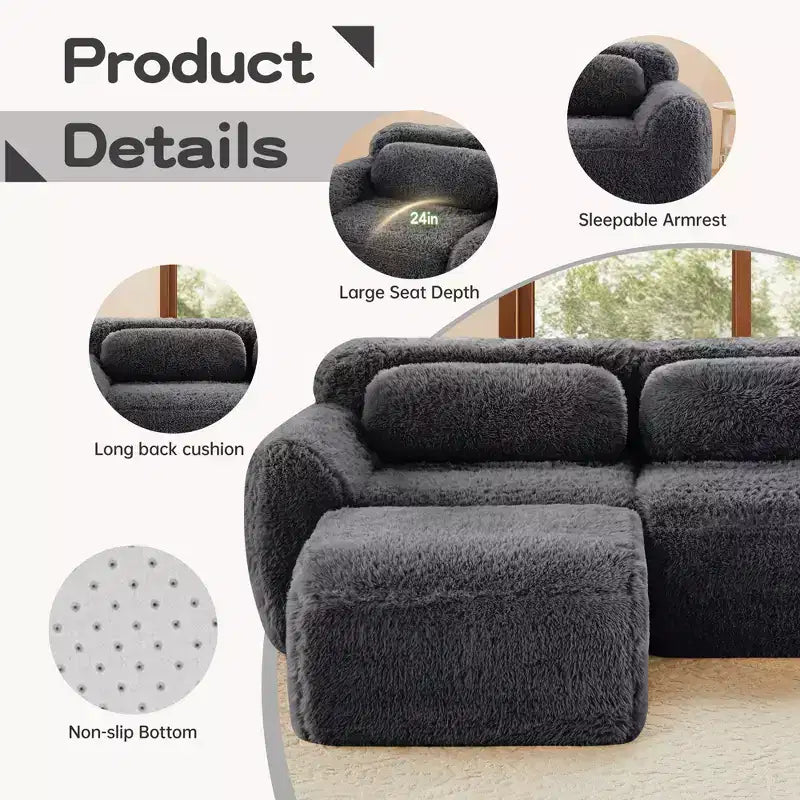 Canapé en peluche douce désossé de 378 cm, éponge HD 32D, conception ergonomique, emballage sous vide, combinaison libre – Sanzelize Design