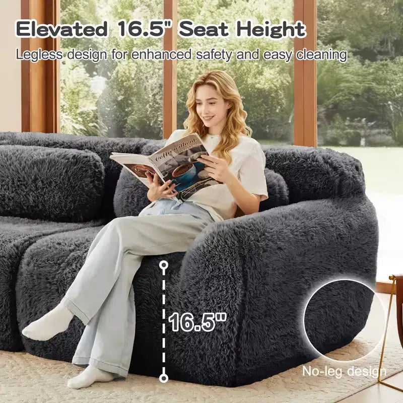 Canapé en peluche douce désossé de 378 cm, éponge HD 32D, conception ergonomique, emballage sous vide, combinaison libre – Sanzelize Design