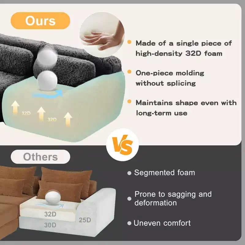 Canapé en peluche douce désossé de 378 cm, éponge HD 32D, conception ergonomique, emballage sous vide, combinaison libre – Sanzelize Design