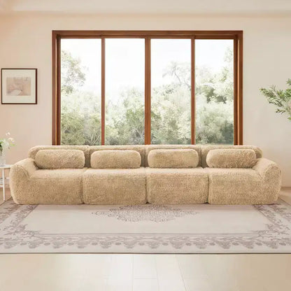 Canapé en peluche douce désossé de 378 cm, éponge HD 32D, conception ergonomique, emballage sous vide, combinaison libre – Sanzelize Design