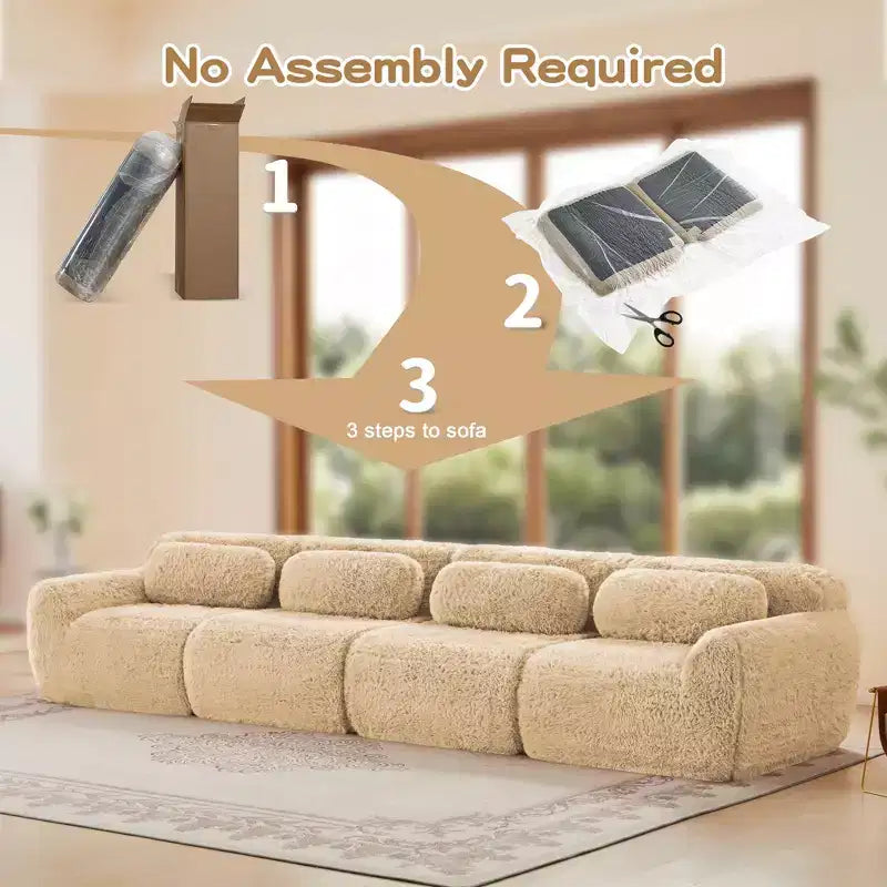 Canapé en peluche douce désossé de 378 cm, éponge HD 32D, conception ergonomique, emballage sous vide, combinaison libre – Sanzelize Design