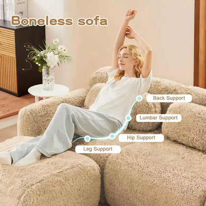 Canapé en peluche douce désossé de 378 cm, éponge HD 32D, conception ergonomique, emballage sous vide, combinaison libre – Sanzelize Design