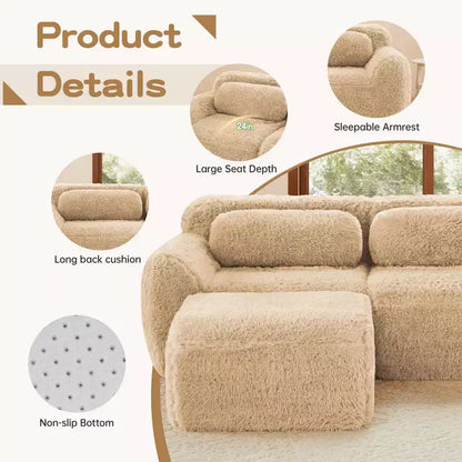 Canapé en peluche douce désossé de 378 cm, éponge HD 32D, conception ergonomique, emballage sous vide, combinaison libre – Sanzelize Design