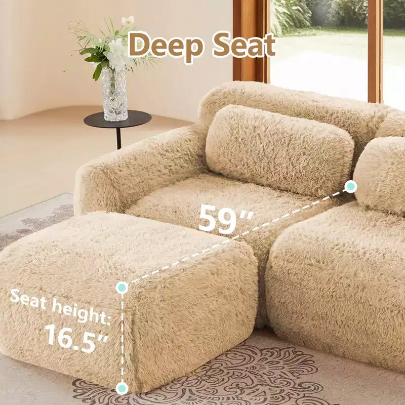Canapé en peluche douce désossé de 378 cm, éponge HD 32D, conception ergonomique, emballage sous vide, combinaison libre – Sanzelize Design
