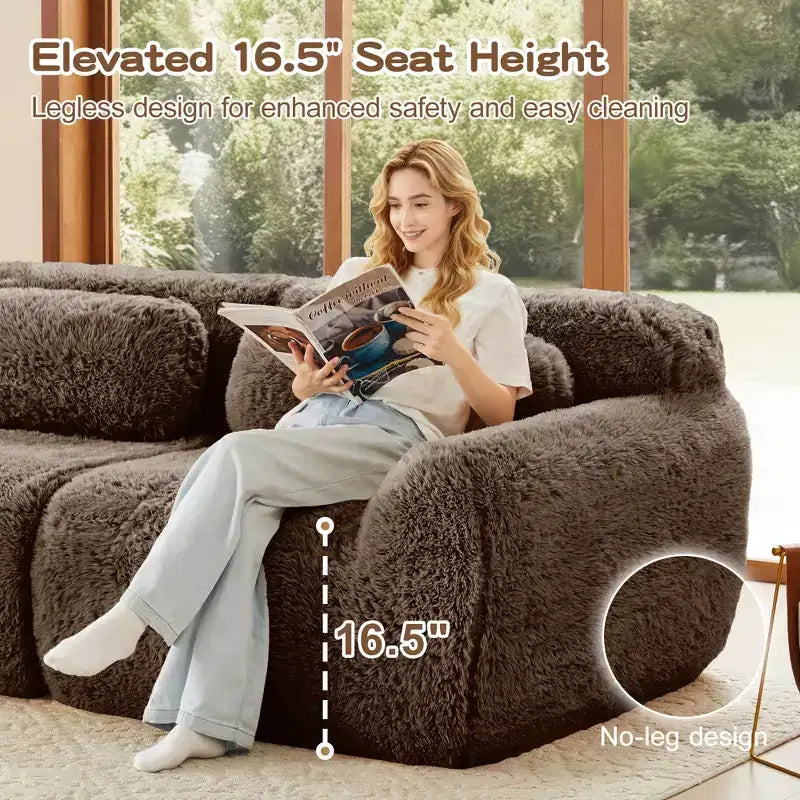 Canapé en peluche douce désossé de 378 cm, éponge HD 32D, conception ergonomique, emballage sous vide, combinaison libre – Sanzelize Design