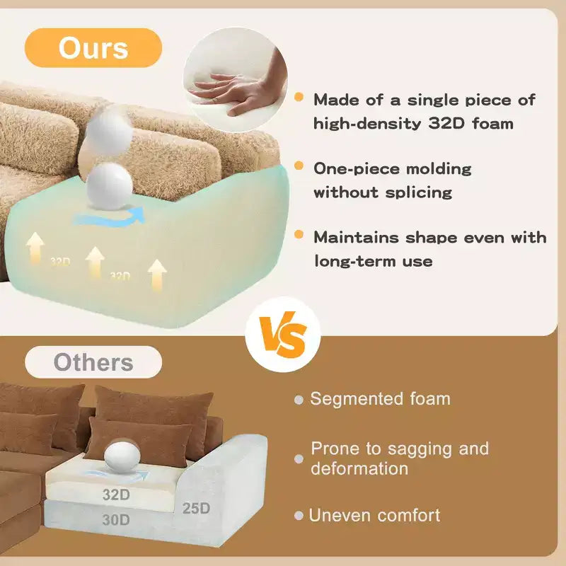 Canapé en peluche douce désossé de 378 cm, éponge HD 32D, conception ergonomique, emballage sous vide, combinaison libre – Sanzelize Design
