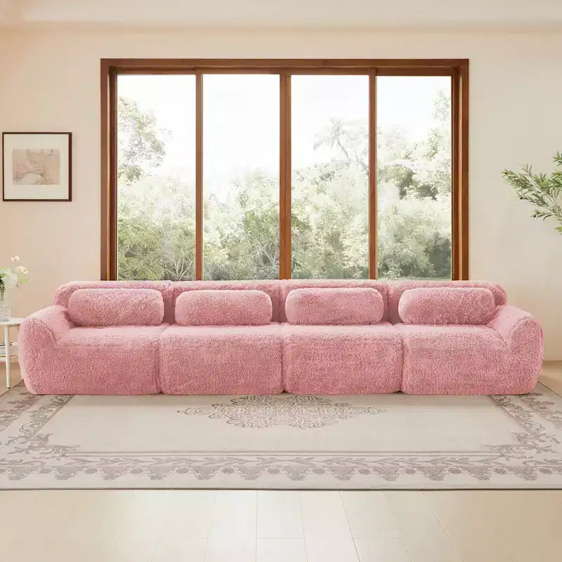 Canapé en peluche douce désossé de 378 cm, éponge HD 32D, conception ergonomique, emballage sous vide, combinaison libre – Sanzelize Design