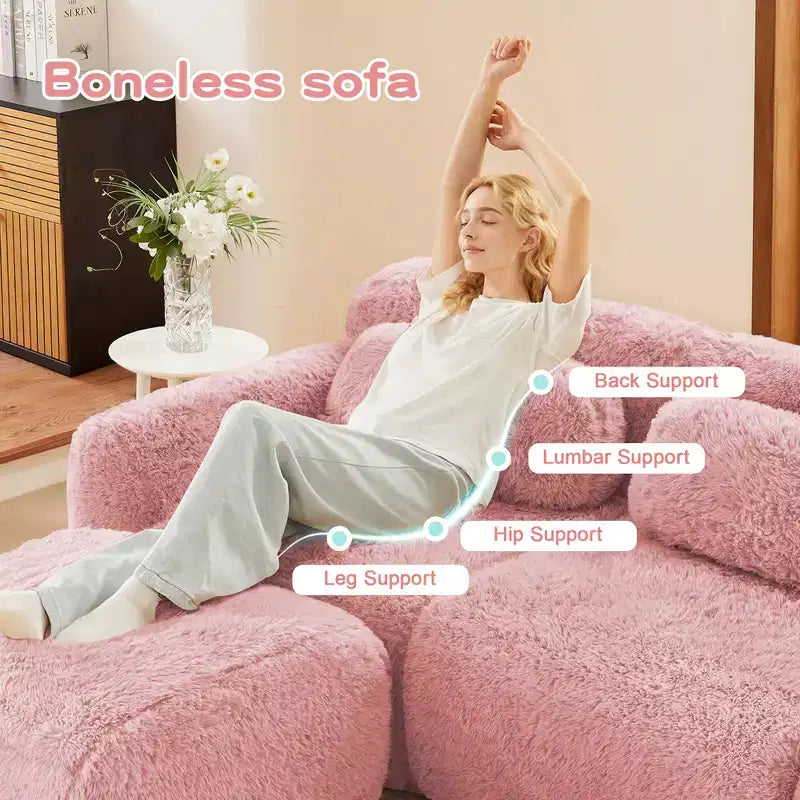 Canapé en peluche douce désossé de 378 cm, éponge HD 32D, conception ergonomique, emballage sous vide, combinaison libre – Sanzelize Design