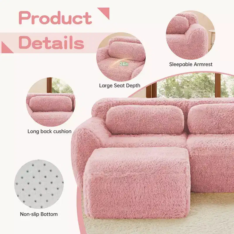 Canapé en peluche douce désossé de 378 cm, éponge HD 32D, conception ergonomique, emballage sous vide, combinaison libre – Sanzelize Design