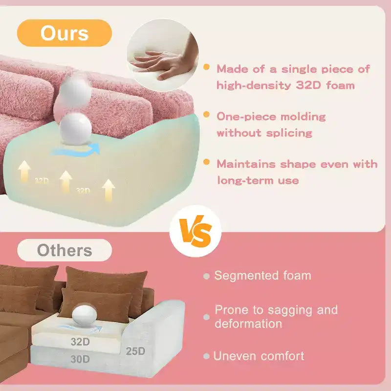 Canapé en peluche douce désossé de 378 cm, éponge HD 32D, conception ergonomique, emballage sous vide, combinaison libre – Sanzelize Design
