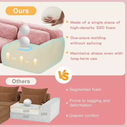Canapé en peluche douce désossé de 378 cm, éponge HD 32D, conception ergonomique, emballage sous vide, combinaison libre – Sanzelize Design