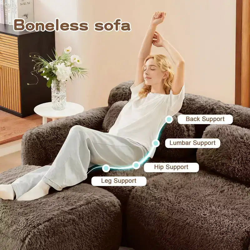 Canapé en peluche douce désossé de 378 cm, éponge HD 32D, conception ergonomique, emballage sous vide, combinaison libre – Sanzelize Design
