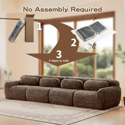 Canapé en peluche douce désossé de 378 cm, éponge HD 32D, conception ergonomique, emballage sous vide, combinaison libre – Sanzelize Design