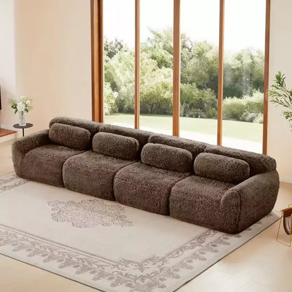 Canapé en peluche douce désossé de 378 cm, éponge HD 32D, conception ergonomique, emballage sous vide, combinaison libre – Sanzelize Design
