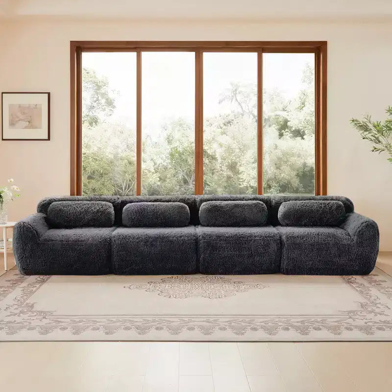 Canapé en peluche douce désossé de 378 cm, éponge HD 32D, conception ergonomique, emballage sous vide, combinaison libre – Sanzelize Design