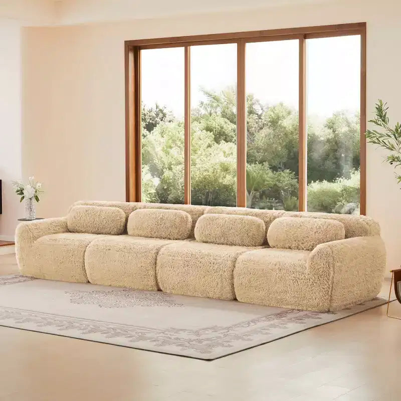 Canapé en peluche douce désossé de 378 cm, éponge HD 32D, conception ergonomique, emballage sous vide, combinaison libre – Sanzelize Design