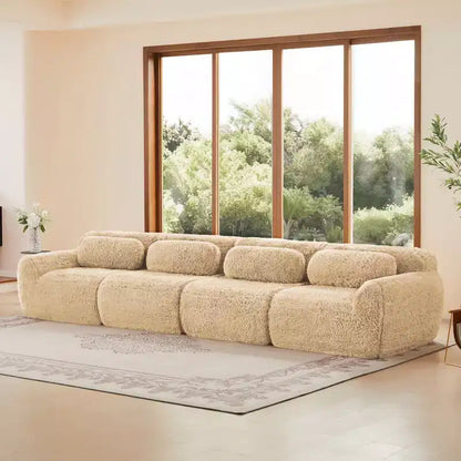 Canapé en peluche douce désossé de 378 cm, éponge HD 32D, conception ergonomique, emballage sous vide, combinaison libre – Sanzelize Design