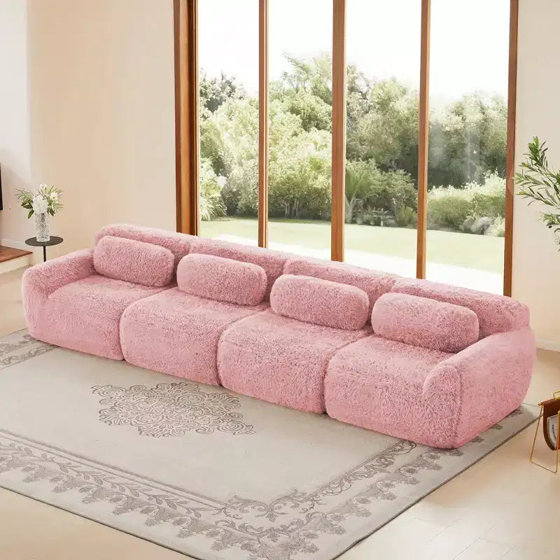 Canapé en peluche douce désossé de 378 cm, éponge HD 32D, conception ergonomique, emballage sous vide, combinaison libre – Sanzelize Design