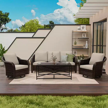 Ensemble de jardin extérieur: canapé 3 places, 2 fauteuils berçants pivotants et table basse pour un confort par tous – Sanzelize Design