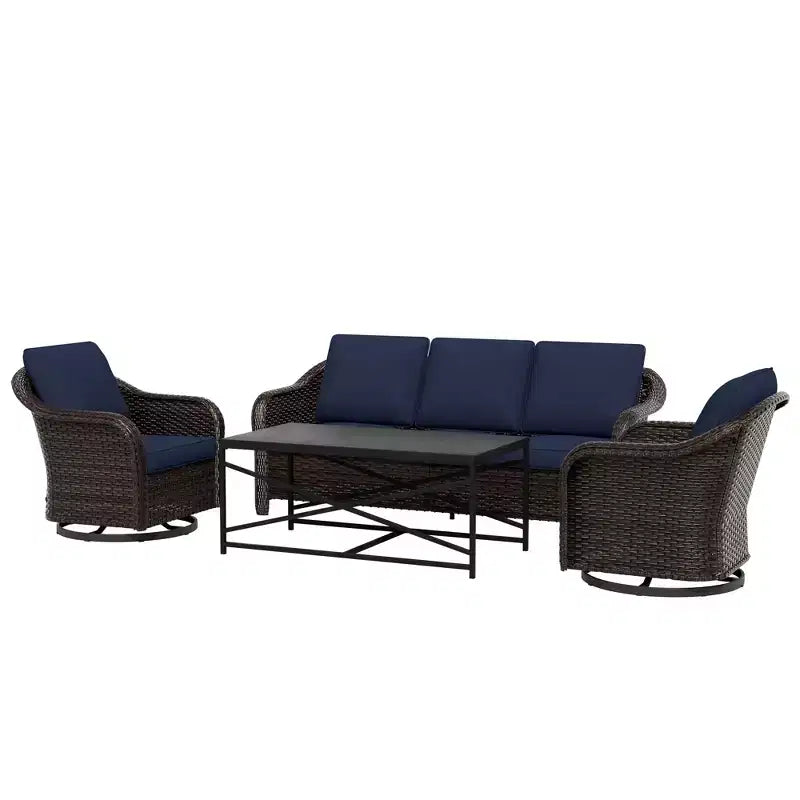 Ensemble de jardin extérieur: canapé 3 places, 2 fauteuils berçants pivotants et table basse pour un confort par tous – Sanzelize Design
