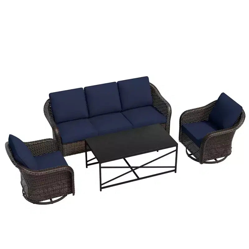 Ensemble de jardin extérieur: canapé 3 places, 2 fauteuils berçants pivotants et table basse pour un confort par tous – Sanzelize Design