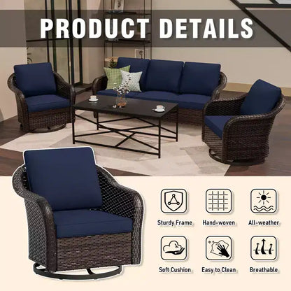 Ensemble de jardin extérieur: canapé 3 places, 2 fauteuils berçants pivotants et table basse pour un confort par tous – Sanzelize Design