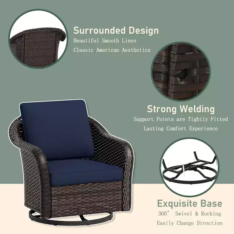Ensemble de jardin extérieur: canapé 3 places, 2 fauteuils berçants pivotants et table basse pour un confort par tous – Sanzelize Design