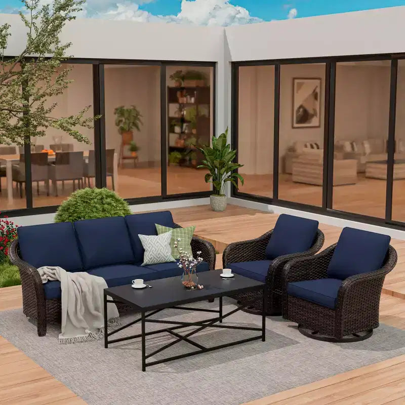 Ensemble de jardin extérieur: canapé 3 places, 2 fauteuils berçants pivotants et table basse pour un confort par tous – Sanzelize Design